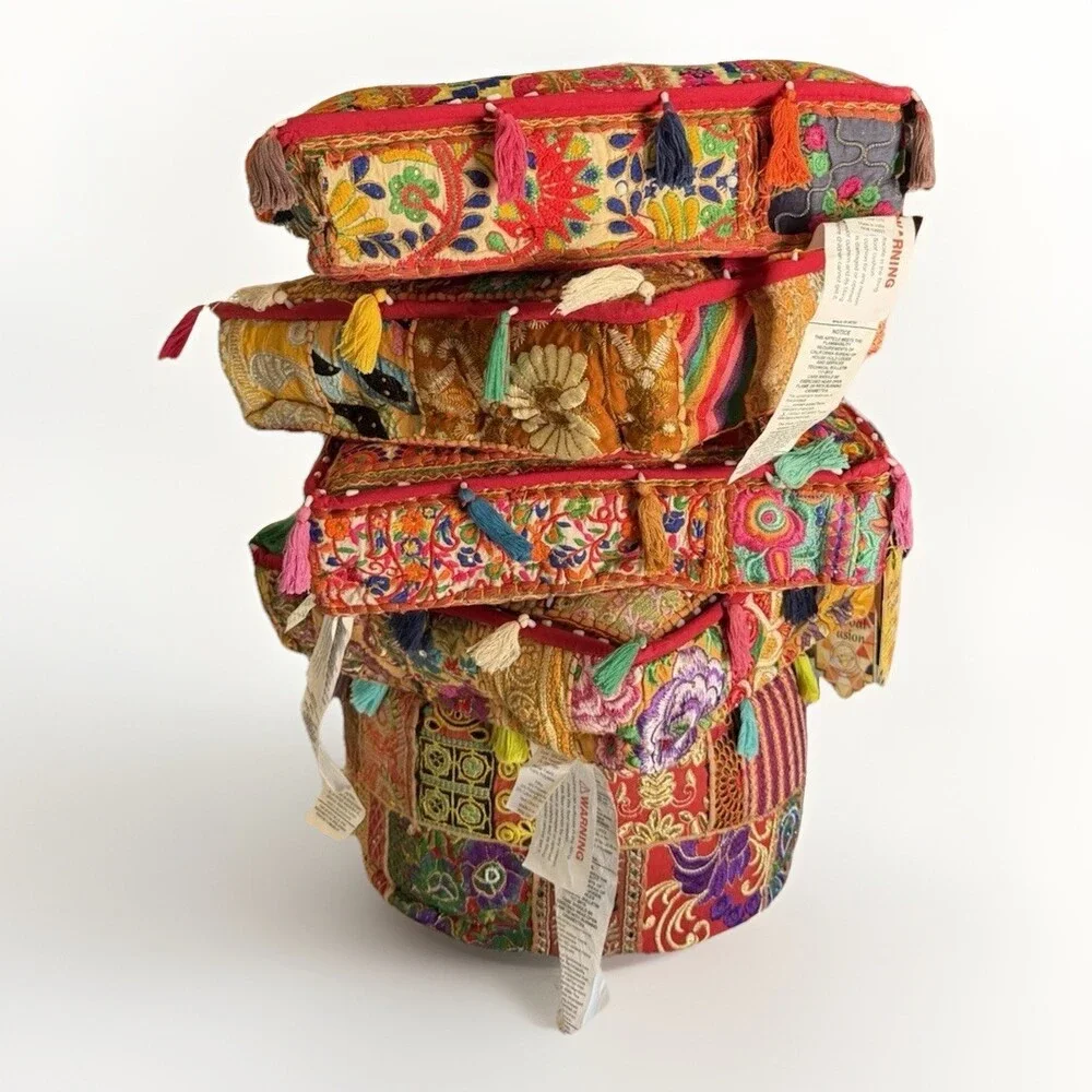 NWT Bohemian, Ethnic, Eclectic, Moroccan,4 Pillows&Pouf Ottoman boho-chic vibe